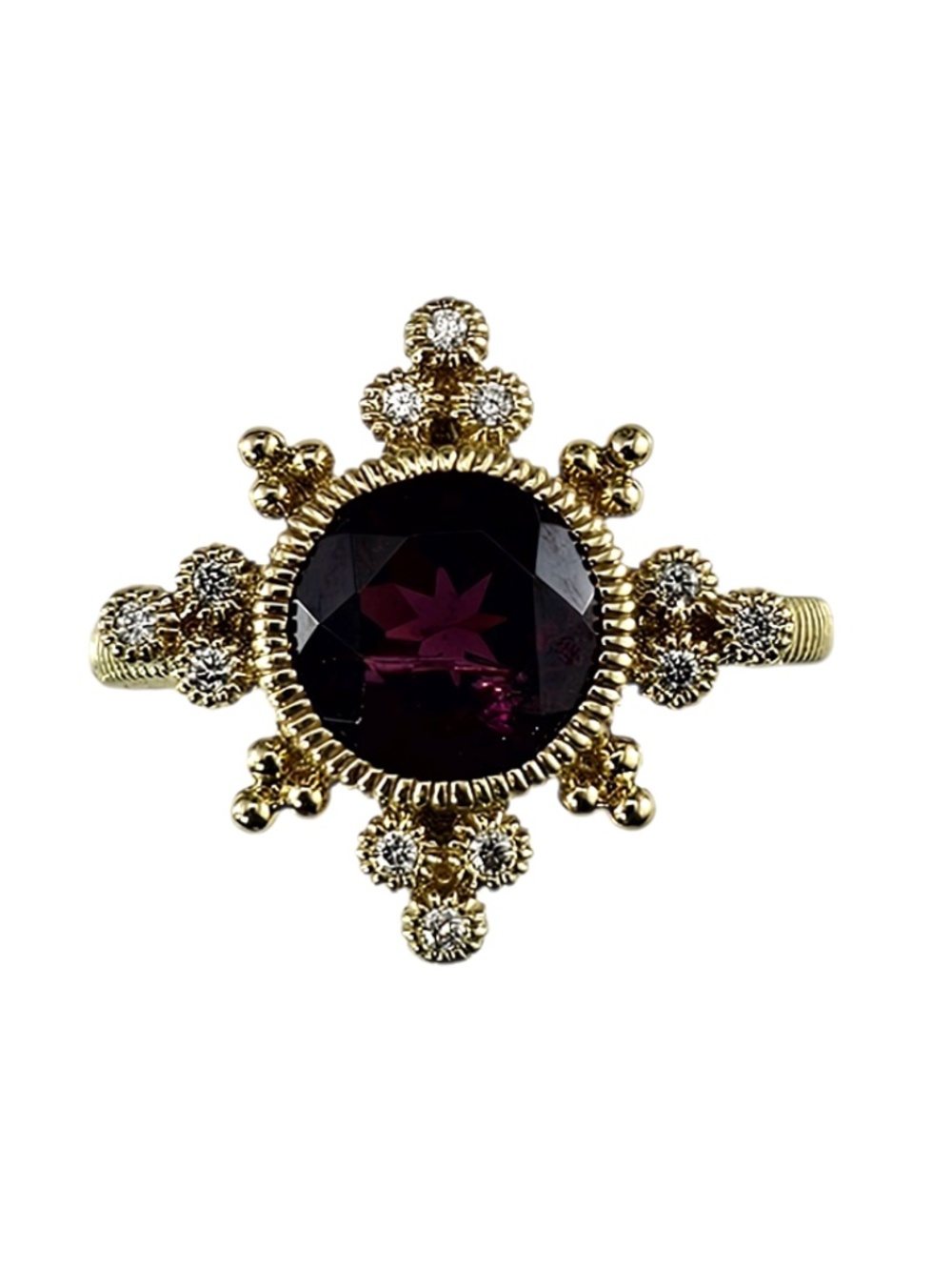 Judith Ripka 14K Yellow Gold Garnet and Diamond Ring Size 6 #24512